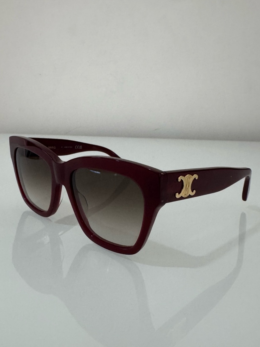 Celine Burgundy Square Sunglasses with Gold Triomphe Logo